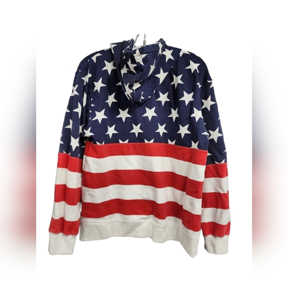 ISAAC'S DESIGNS STARS STRIPES AMERICAN FLAG PATRIOTIC HOODIE MEDIUM MENS WOMENS - Picture 2 of 4